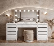 Glamour Vanity Table Double with Hollywood Mirror "White" image