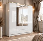 Aurora Wardrobe 200cm with mirrors 4D2S White Gloss image