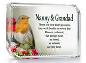 Robin In Memory Crystal - Nanny &amp;amp; Grandad