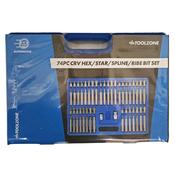 Toolzone 74pc CRV Hex/ Star/ Spline/ Ribe Bit Set