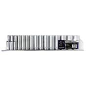 Toolzone 15pc 3/8'' Deep CRV Socket Set on Rail (8 - 22mm)