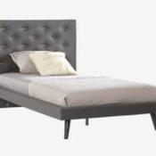 Luna Gray Bed Tufted Headboard with Black Metal Legs 100cm - 100cm