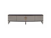 Venedik Cream &amp; Brown TV Unit Gold Accents - Mandiinteriors image