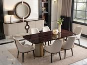 Ecrue Dining Set Glossy Table Gold Accent - Mandiinteriors