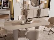 Leora Cream Dining Set Ribbed Table - Mandiinteriors