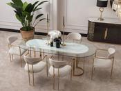 Parma Dining Set Glass Tabletop Gold Accent - Mandiinteriors