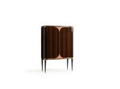 Nevada Walnut Bar Cabinet Curved Doors with Black Gold Legs