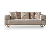 Pera 3-Seater Sofa: Patterned Fabric &amp; Gold Accents | M&amp;I