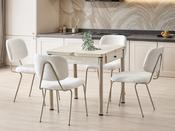 Neva Traverten Dining Set with White Dining Chair