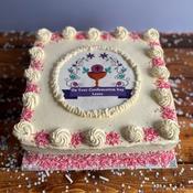 Large Vanilla Cream Holy Communion Cake with Pink Sprinkles