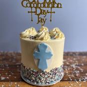 Tall Communion Cake with Topper &amp;amp; Blue Sprinkles