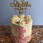 Tall Communion Cake with Topper &amp;amp; Pink Sprinkles
