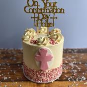 Tall Confirmation Cake with Topper &amp;amp; Pink Sprinkles