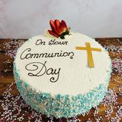 Fresh Cream Communion/Confirmation Cake 10" Blue Sprinkles