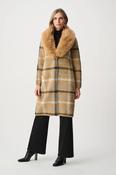 Joseph Ribkoff plaid coat with detachable faux fur collar image