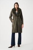Feather yarn knit  coat with detachable faux fur collar image
