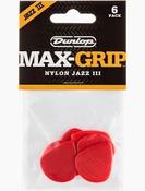 Jim Dunlop Red Nylon Jazz 3 Max-Grip Guitar Picks, 6-Pack image