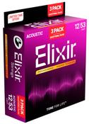 Elixir Nanoweb  Phosphor Bronze Acoustic Strings 12-53 Light 3 PACKS