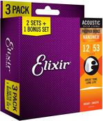 Elixir Nanoweb  Phosphor Bronze Acoustic Strings 12-53 Light 3 PACKS image