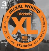 D'addario EXL110  Nickel Wound Electric Guitar strings 10-46 3 pack. image