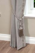 Marela Herringbone Two Tone Grey + Lyon Greige Braid Ready Made Curtains image