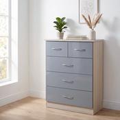 Nevada 3+2 Drawer Chest – Grey Gloss/Light Oak