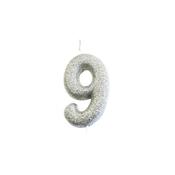CANDLE Nº 9 SILVER GLITTER WITH BLISTER