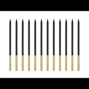 12 BLACK CANDLES - GOLD PARTYDECO 14 CM.