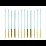12 LIGHT BLUE CANDLES - GOLD PARTYDECO 14 CM.
