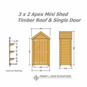 Garden Tidy - Mini Apex Shed 3 x 2 (0.91m x 0.60m) Single Timber