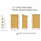 Mini Pent Shed - Garden Tidy 3 x 2 (0.91m x 0.60m) Single Timber