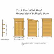 Mini Pent Shed - Garden Tidy 3 x 3 (0.91m x 0.91m) Single Timber
