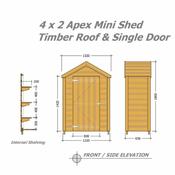 Garden Tidy - Mini Apex Shed 4 x 2 (1.21m x 0.60m) Single Timber