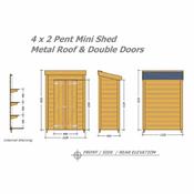 Mini Pent Shed - Garden Tidy 4 x 2 (1.21m x 0.60m) Double Steel