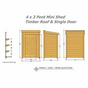 Mini Pent Shed - Garden Tidy 4 x 3 (1.21m x 0.91m) Single Timber