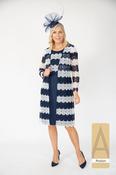 Via Veneto Navy &amp; Cream Stripe 2 Piece Dress And Long OverCoat V - McMullans