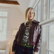 Freequent Plum High Gloss Leatherlook Bomber Jacket 212047 - McMullans