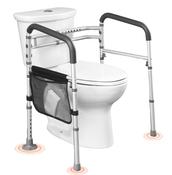 Adjustable height toilet safety rail