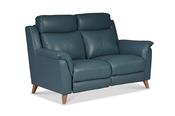 Fontella Blue Leather 2 Seater Electric Head Tilt Recliner Sofa-Outlet