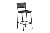 Vintage Antique Black Leather Bar Stool Black Leg