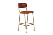 Vintage Brown Leather Bar Stool Gold Leg image