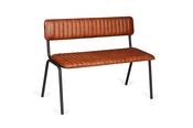 Vintage Brown Leather Bench with Back and Black Leg image