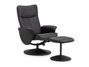 Angelo Reclining Chair with Footstool - Black Faux Leather image