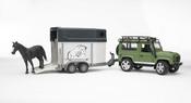 Bruder 2592 Land Rover Defender with Horse Trailer &amp; Brown Horse