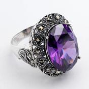 Silver and marcasite purple stone ring image