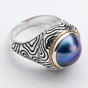 Blue/grey Pearl and Silver Ring image