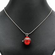 Red enamel egg pendant with pearl detail image