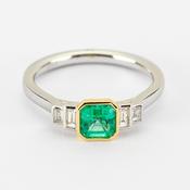 Square emerald and diamond trilogy ring image