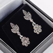 Silver marcasite flower earrings image