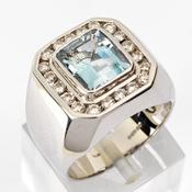 Large square aquamarine and diamond ring image